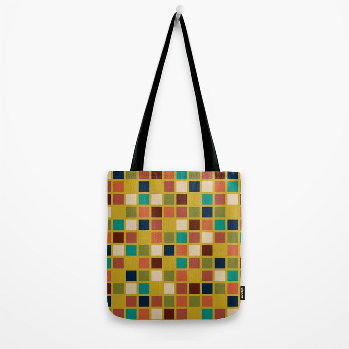 Midcentury Modern Mosaic - Geometric Pattern in Mid Century Mod Olive, Orange, Teal, and Mustard Tote Bag Gallery Image 2