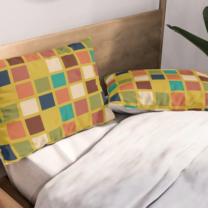 Midcentury Modern Mosaic - Geometric Pattern in Mid Century Mod Olive, Orange, Teal, and Mustard Pillow Sham Gallery Image 2