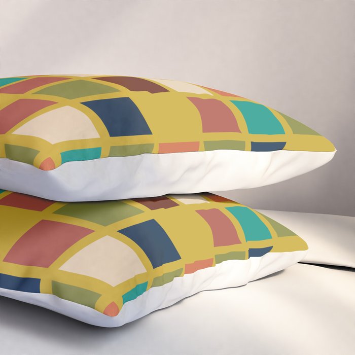 Midcentury Modern Mosaic - Geometric Pattern in Mid Century Mod Olive, Orange, Teal, and Mustard Pillow Sham Gallery Image 3