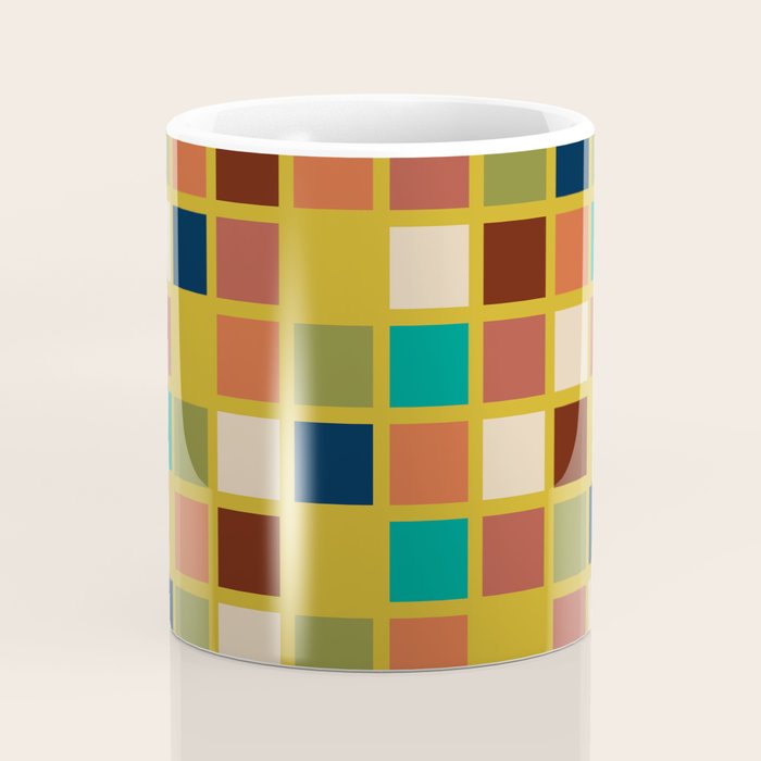 Midcentury Modern Mosaic - Geometric Pattern in Mid Century Mod Olive, Orange, Teal, and Mustard Coffee Mug Gallery Image 4