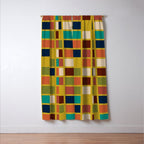 Midcentury Modern Mosaic - Geometric Pattern in Mid Century Mod Olive, Orange, Teal, and Mustard Window Curtain Gallery Image 3