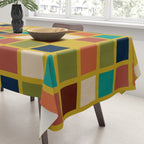 Midcentury Modern Mosaic - Geometric Pattern in Mid Century Mod Olive, Orange, Teal, and Mustard Tablecloth Gallery Image 3