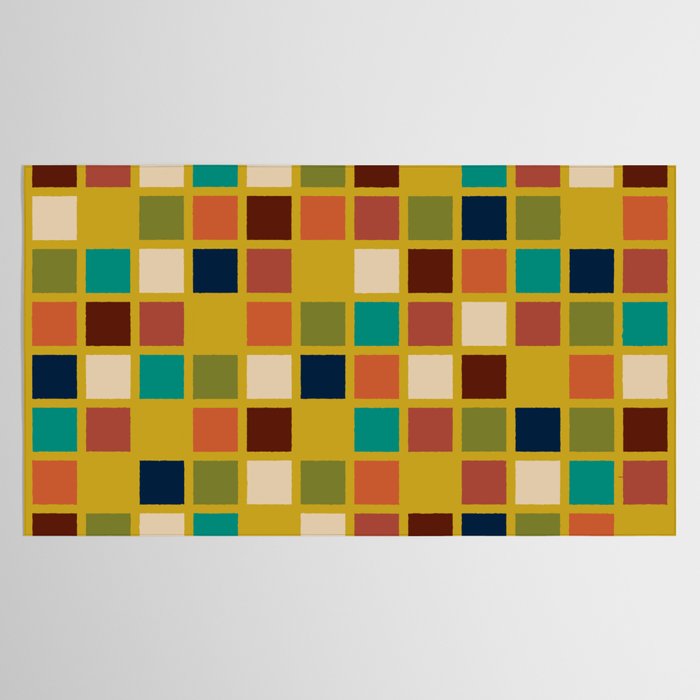 Midcentury Modern Mosaic - Geometric Pattern in Mid Century Mod Olive, Orange, Teal, and Mustard Tablecloth Gallery Image 2