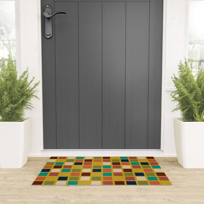 Midcentury Modern Mosaic - Geometric Pattern in Mid Century Mod Olive, Orange, Teal, and Mustard Welcome Mat Gallery Image 3
