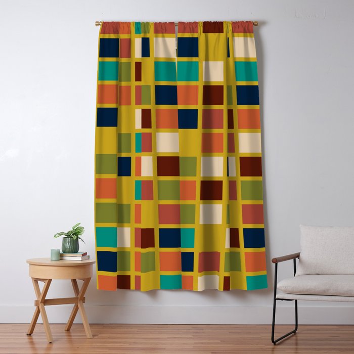 Midcentury Modern Mosaic - Geometric Pattern in Mid Century Mod Olive, Orange, Teal, and Mustard Window Curtain Gallery Image 5