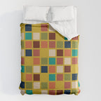 Midcentury Modern Mosaic - Geometric Pattern in Mid Century Mod Olive, Orange, Teal, and Mustard Duvet Cover Gallery Image 6