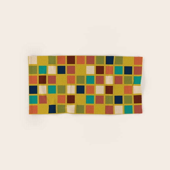Midcentury Modern Mosaic - Geometric Pattern in Mid Century Mod Olive, Orange, Teal, and Mustard Bath Towel Gallery Image 1
