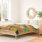 Midcentury Modern Mosaic - Geometric Pattern in Mid Century Mod Olive, Orange, Teal, and Mustard Duvet Cover Gallery Image 2