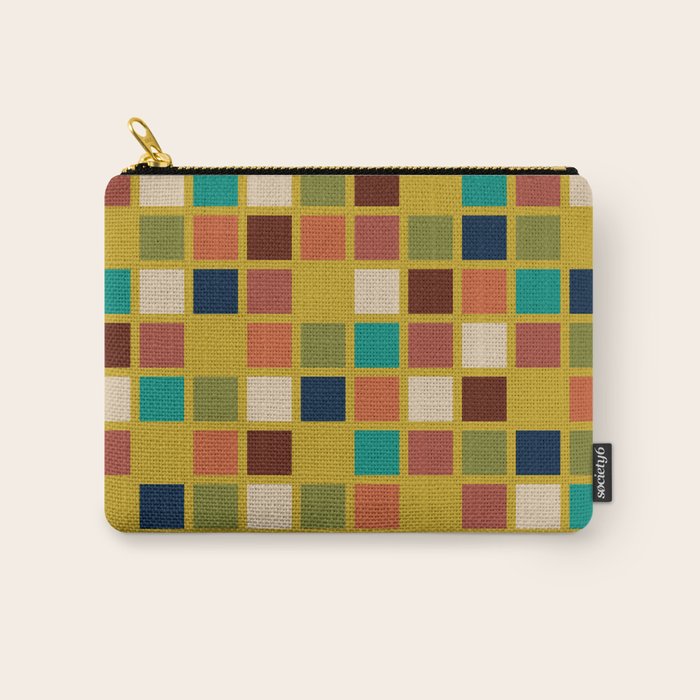 Midcentury Modern Mosaic - Geometric Pattern in Mid Century Mod Olive, Orange, Teal, and Mustard Carry All Pouch Gallery Image 1