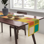 Midcentury Modern Mosaic - Geometric Pattern in Mid Century Mod Olive, Orange, Teal, and Mustard Table Runner Gallery Image 2