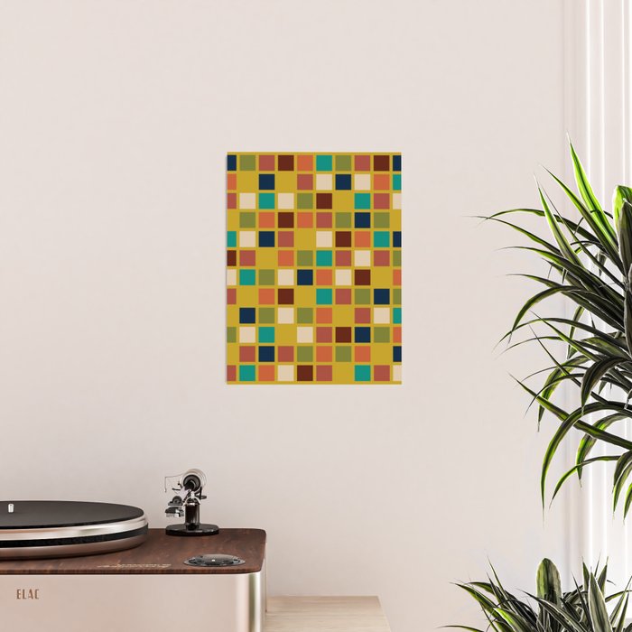 Midcentury Modern Mosaic - Geometric Pattern in Mid Century Mod Olive, Orange, Teal, and Mustard Poster Gallery Image 2