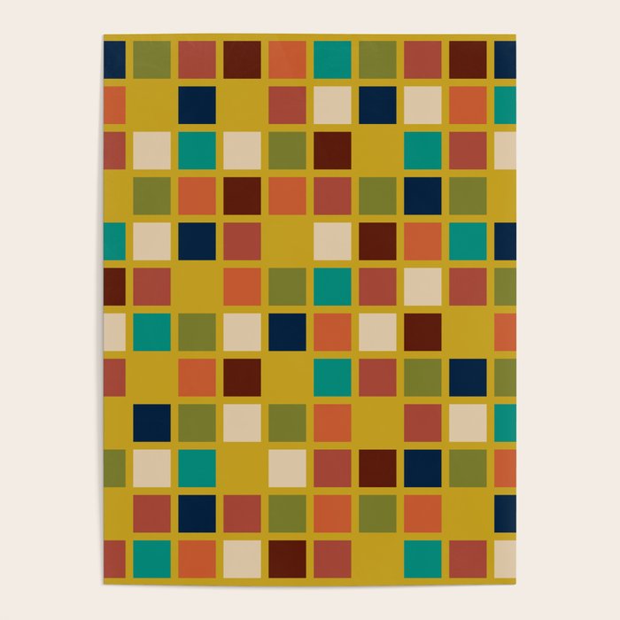 Midcentury Modern Mosaic - Geometric Pattern in Mid Century Mod Olive, Orange, Teal, and Mustard Poster Gallery Image 4