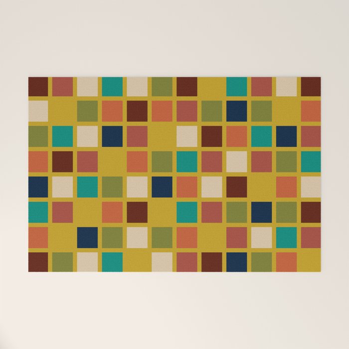 Midcentury Modern Mosaic - Geometric Pattern in Mid Century Mod Olive, Orange, Teal, and Mustard Welcome Mat Gallery Image 1