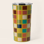 Midcentury Modern Mosaic - Geometric Pattern in Mid Century Mod Olive, Orange, Teal, and Mustard Travel Mug Gallery Image 1