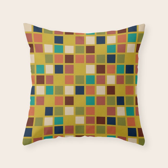 Midcentury Modern Mosaic - Geometric Pattern in Mid Century Mod Olive, Orange, Teal, and Mustard Throw Pillow Gallery Image 6