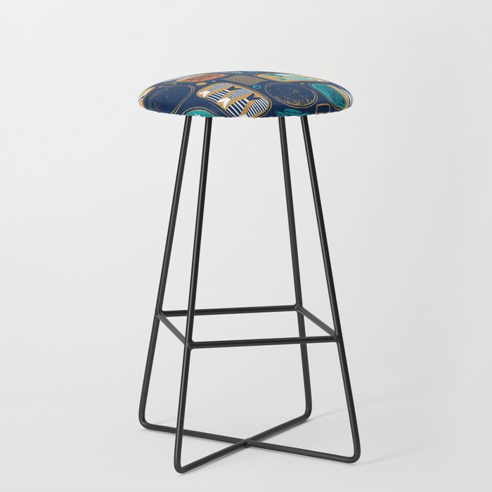 Vintage canned sardines // navy blue background peacock teal and gold drop orange cans  Stool Gallery Image 1