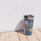 Vintage canned sardines // navy blue background peacock teal and gold drop orange cans  Travel Mug Gallery Image 4