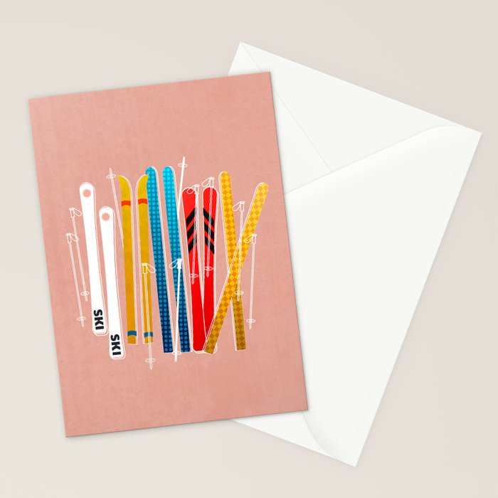 Colorful Ski Illustration and Pattern no 2 Stationery Card Gallery Image 2