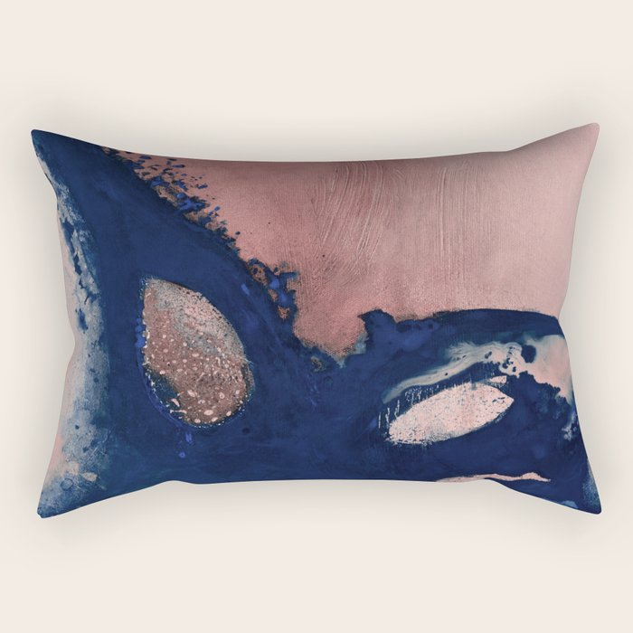 Abstract Navy Blue and Blush Pink Painting  Modern Minimal Wall Art Rectangular Pillow Gallery Image 1