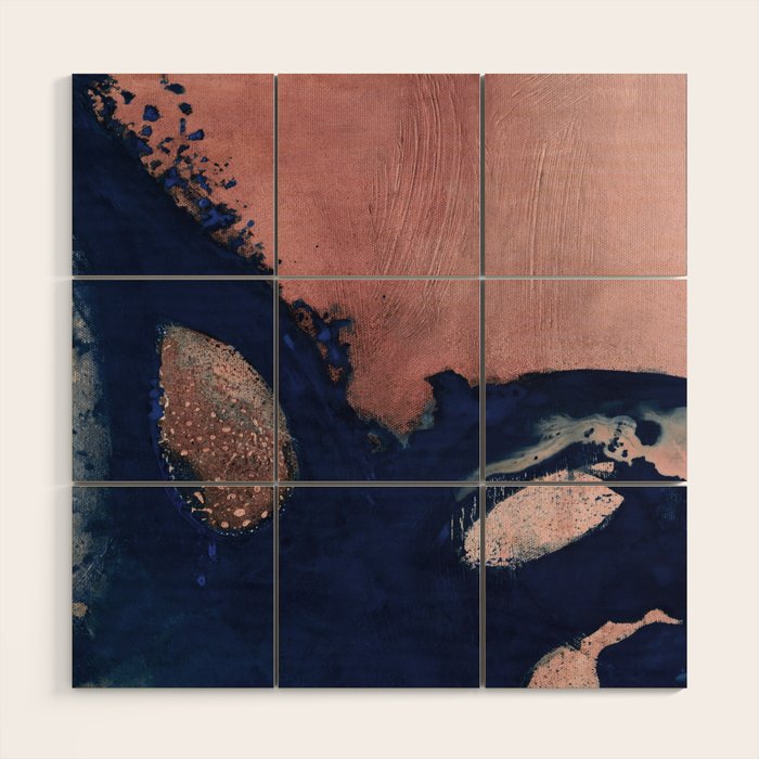 Abstract Navy Blue and Blush Pink Painting  Modern Minimal Wall Art Wood Wall Art Gallery Image 1
