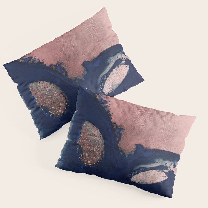 Abstract Navy Blue and Blush Pink Painting  Modern Minimal Wall Art Pillow Sham Gallery Image 3