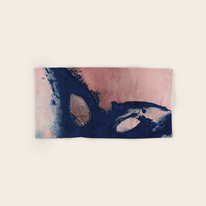 Abstract Navy Blue and Blush Pink Painting  Modern Minimal Wall Art Bath Towel Gallery Image 1