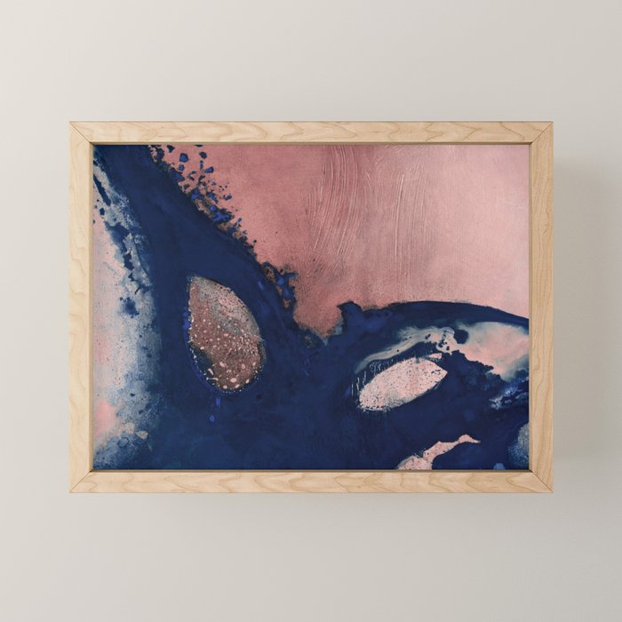 Abstract Navy Blue and Blush Pink Painting  Modern Minimal Wall Art Mini Art Print Gallery Image 1