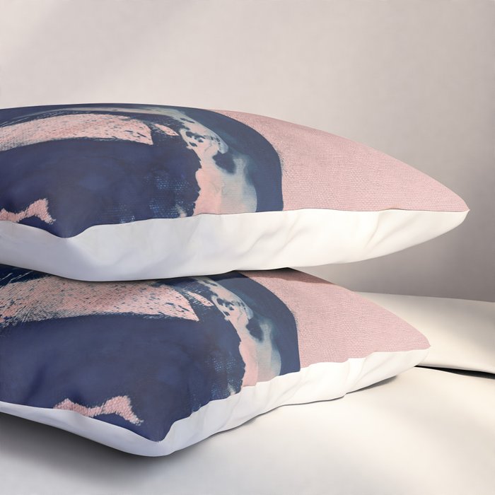 Abstract Navy Blue and Blush Pink Painting  Modern Minimal Wall Art Pillow Sham Gallery Image 3