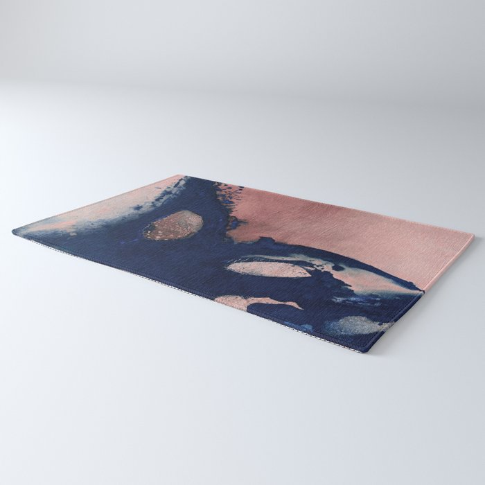Abstract Navy Blue and Blush Pink Painting  Modern Minimal Wall Art Rug Gallery Image 3