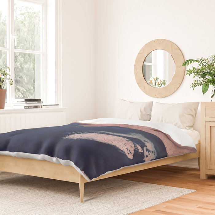 Abstract Navy Blue and Blush Pink Painting  Modern Minimal Wall Art Duvet Cover Gallery Image 2