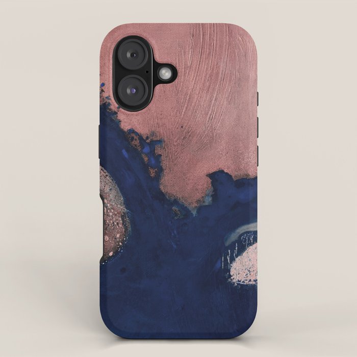 Abstract Navy Blue and Blush Pink Painting  Modern Minimal Wall Art iPhone Case Gallery Image 1