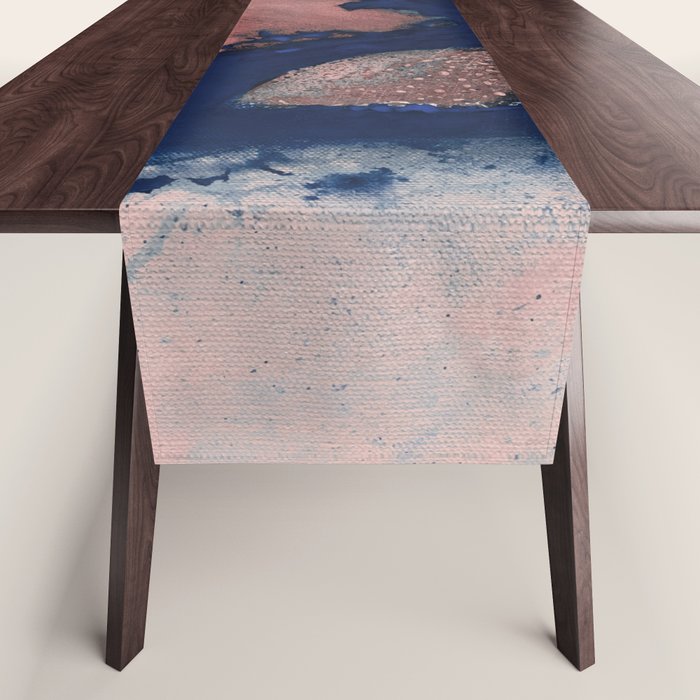 Abstract Navy Blue and Blush Pink Painting  Modern Minimal Wall Art Table Runner Gallery Image 1