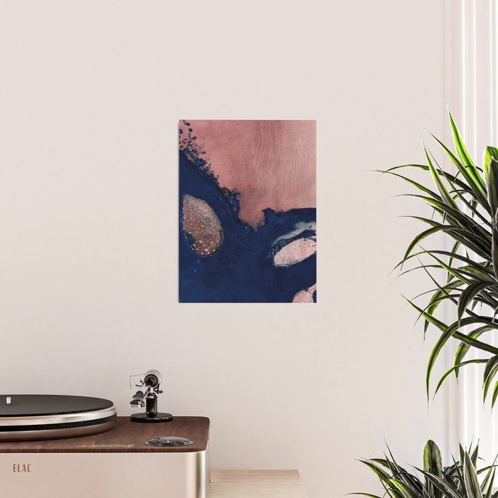 Abstract Navy Blue and Blush Pink Painting  Modern Minimal Wall Art Poster Gallery Image 2