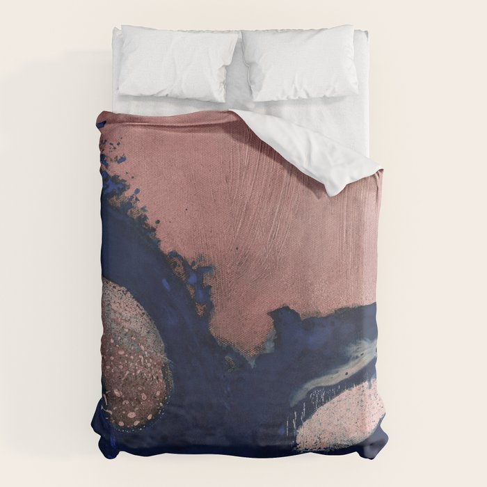 Abstract Navy Blue and Blush Pink Painting  Modern Minimal Wall Art Duvet Cover Gallery Image 6