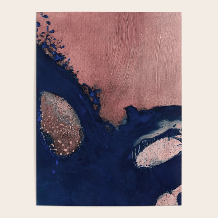 Abstract Navy Blue and Blush Pink Painting  Modern Minimal Wall Art Poster Gallery Image 4