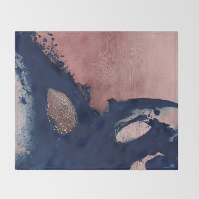 Abstract Navy Blue and Blush Pink Painting  Modern Minimal Wall Art Throw Blanket Gallery Image 2
