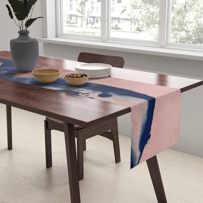 Abstract Navy Blue and Blush Pink Painting  Modern Minimal Wall Art Table Runner Gallery Image 2