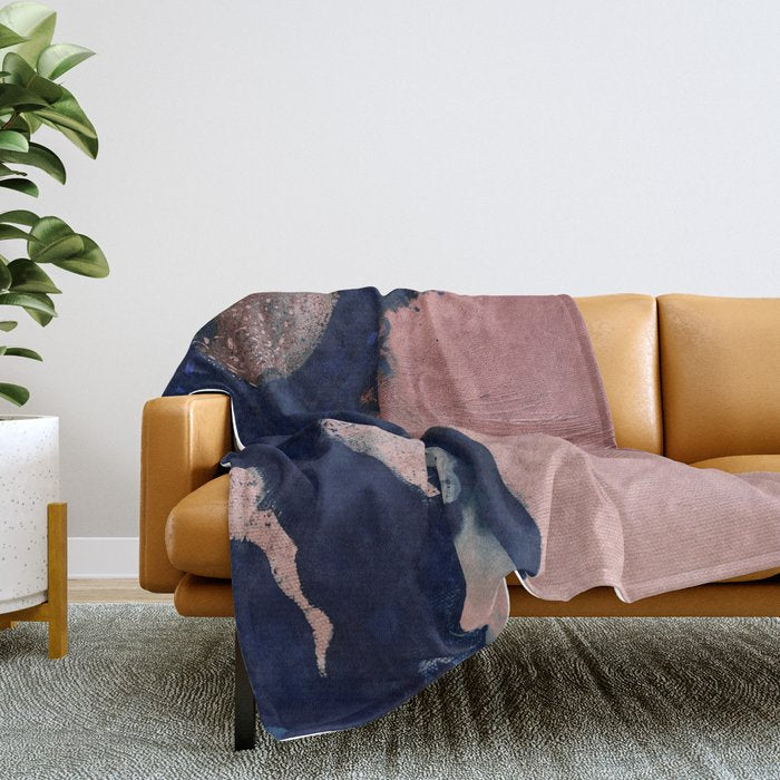 Abstract Navy Blue and Blush Pink Painting  Modern Minimal Wall Art Throw Blanket Gallery Image 2