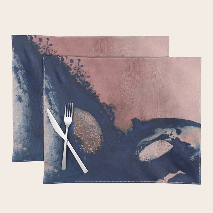 Abstract Navy Blue and Blush Pink Painting  Modern Minimal Wall Art Placemat Gallery Image 1