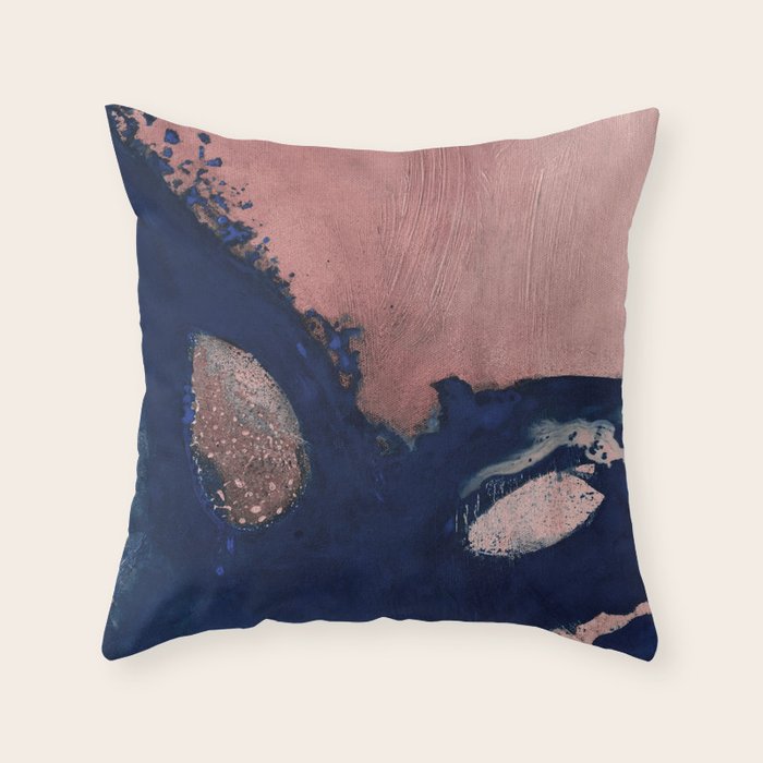 Abstract Navy Blue and Blush Pink Painting  Modern Minimal Wall Art Throw Pillow Gallery Image 1