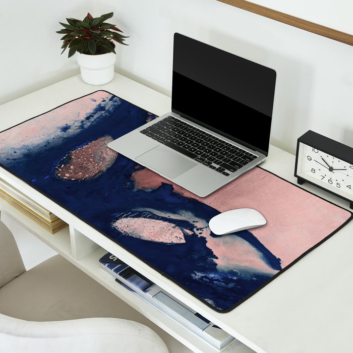 Abstract Navy Blue and Blush Pink Painting  Modern Minimal Wall Art Desk Mat Gallery Image 2