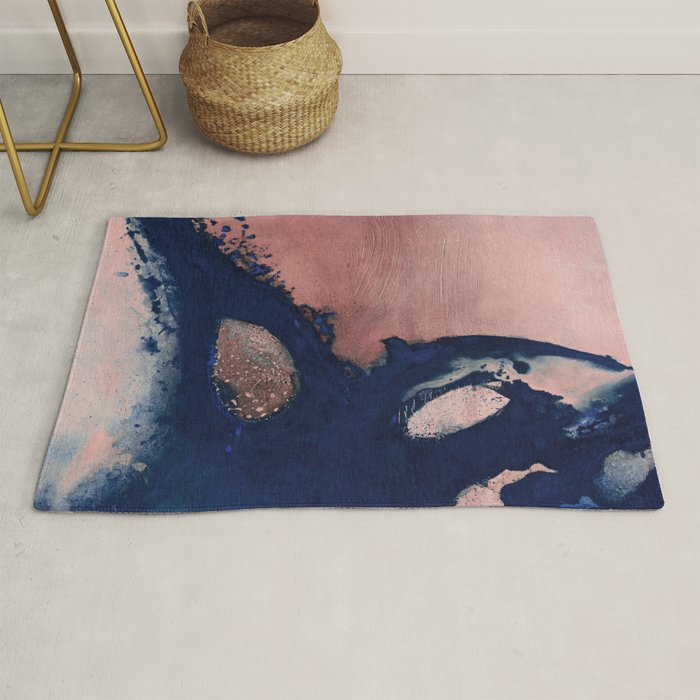 Abstract Navy Blue and Blush Pink Painting  Modern Minimal Wall Art Rug Gallery Image 1
