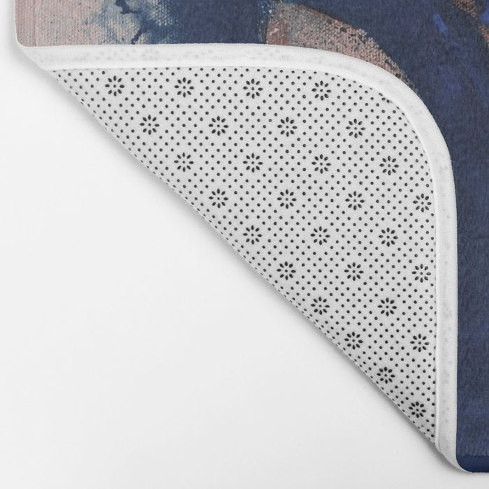 Abstract Navy Blue and Blush Pink Painting  Modern Minimal Wall Art Bath Mat Gallery Image 2