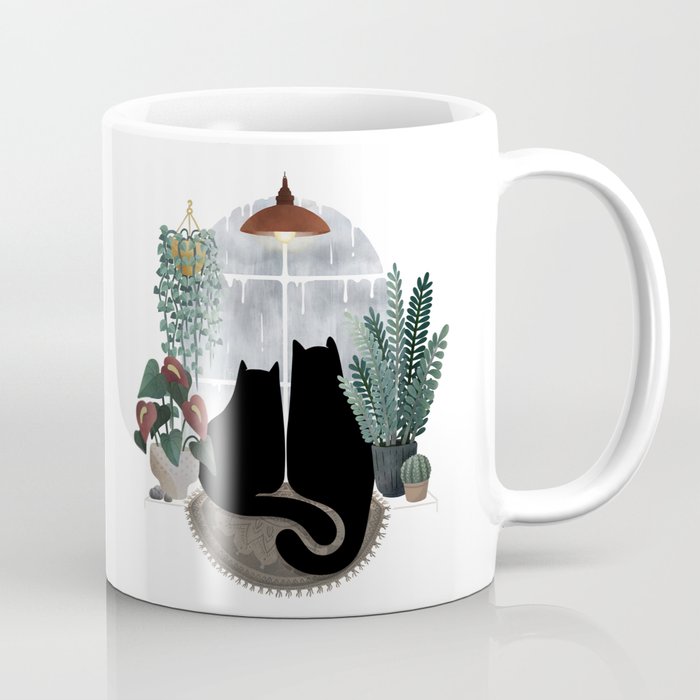 Rainy Day Cats (on white) Coffee Mug Gallery Image 1
