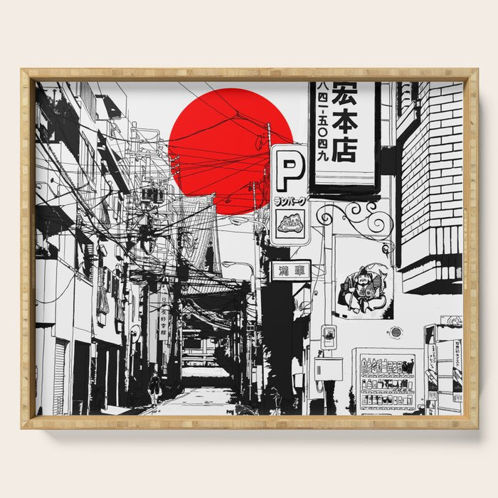 Tokyo street sunrise Serving Tray Gallery Image 1