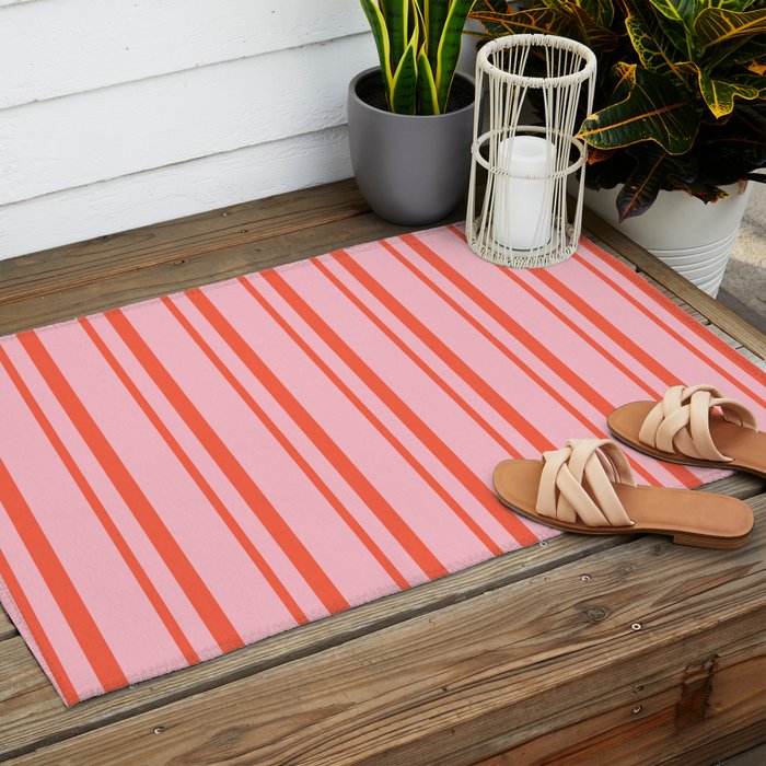 Pink and Red Colored Pattern of Stripes Outdoor Rug Gallery Image 2