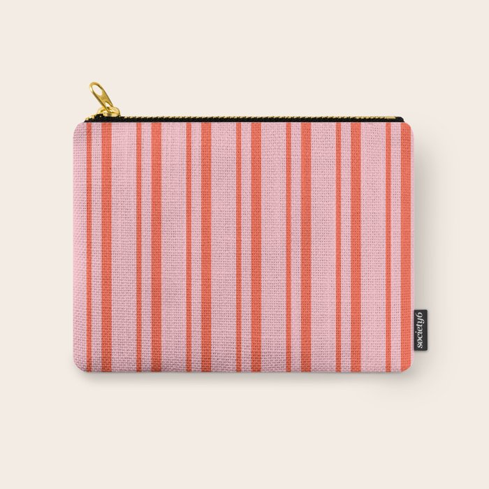 Pink and Red Colored Pattern of Stripes Carry All Pouch Gallery Image 1