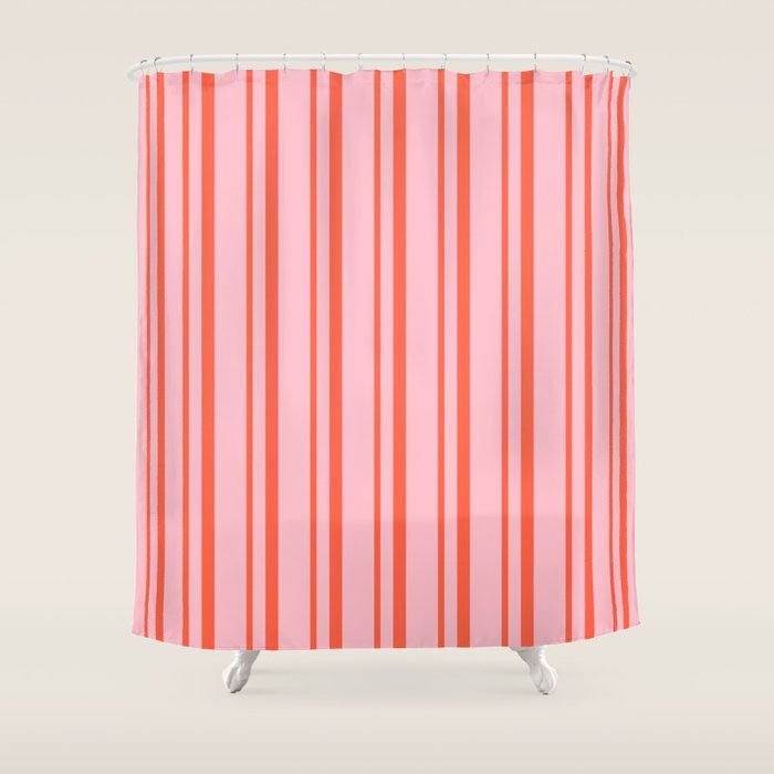 Pink and Red Colored Pattern of Stripes Shower Curtain