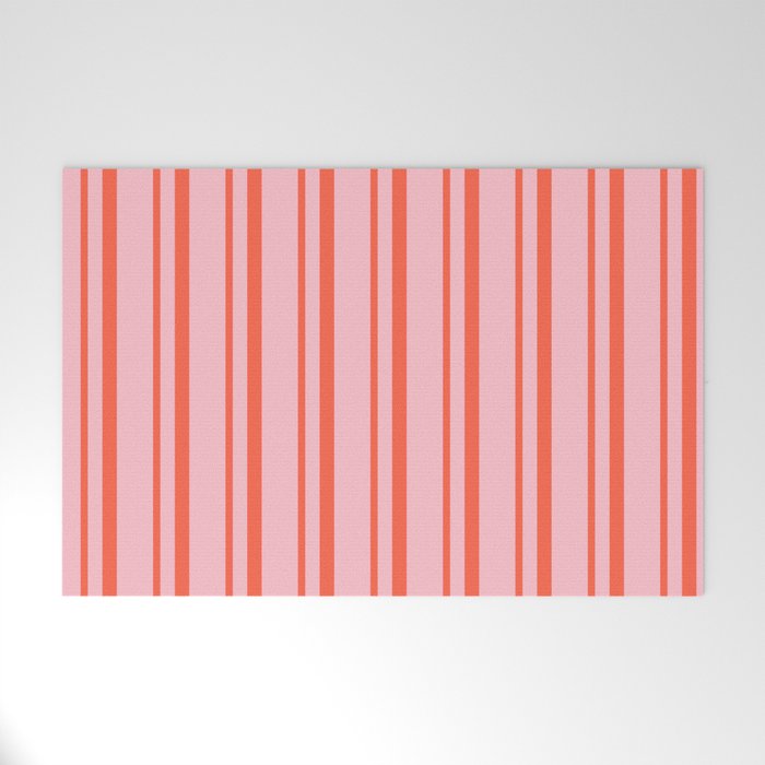Pink and Red Colored Pattern of Stripes Welcome Mat Gallery Image 1