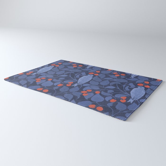 Blue Birds And Red Cherries Blue Rug Gallery Image 3